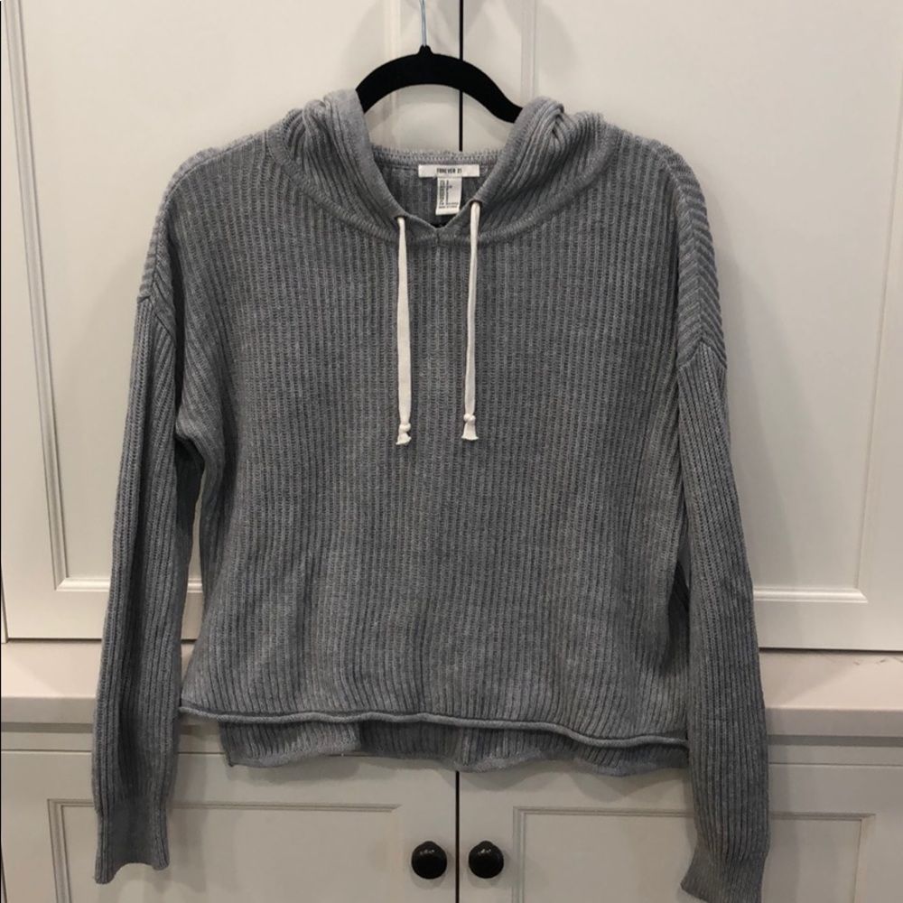 Forever 21 gray ribbed sweater with hoodie